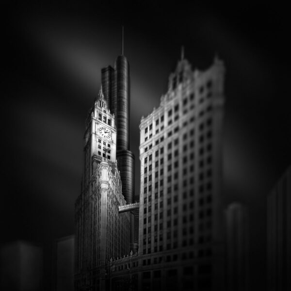 Fluid Time IV – Stopping Time - Wrigley Building and Trump Tower Chicago © Julia Anna Gospodarou
